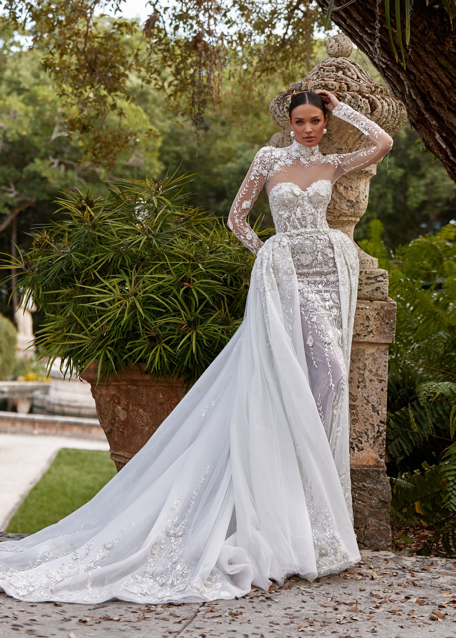 wedding dress Elara with cape by OKSANA MUKHA Modern Elara with cape: elegant layers, shimmering embroidery, and fluid design