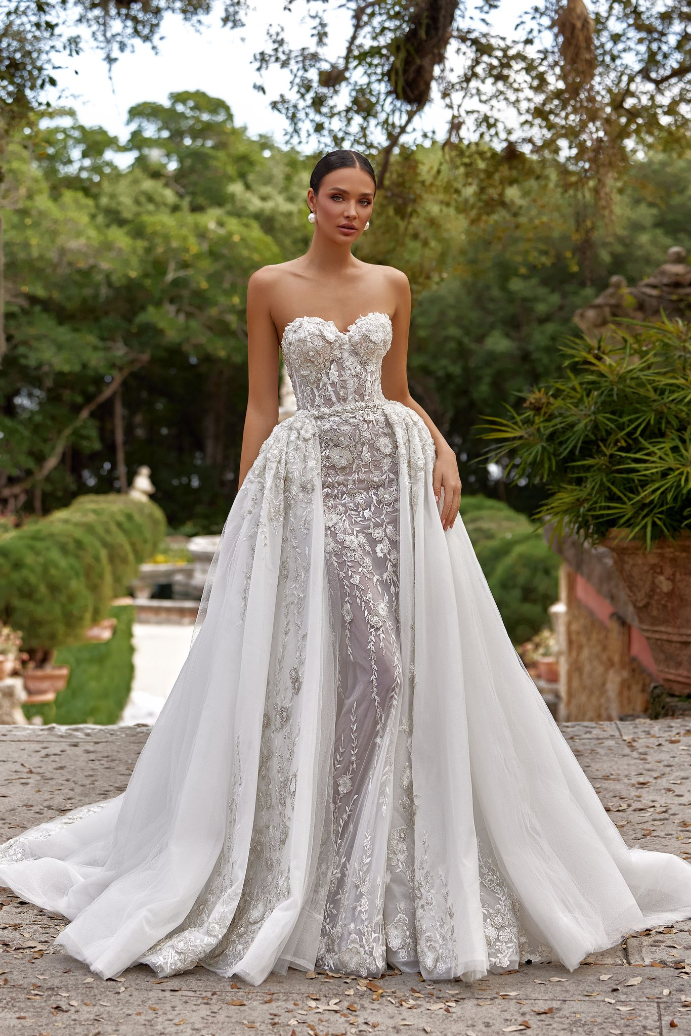 wedding dress Elara with cape by OKSANA MUKHA Romantic Elara with cape: soft layers, subtle sparkle, and graceful movement