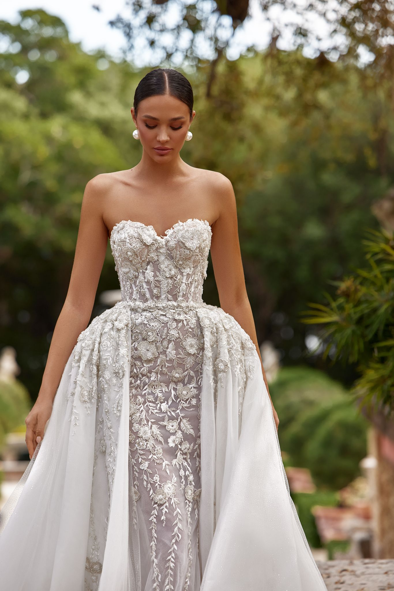 wedding dress Elara with cape by OKSANA MUKHA Elara cape dress: versatile look with delicate embroidery and 3D appliqués