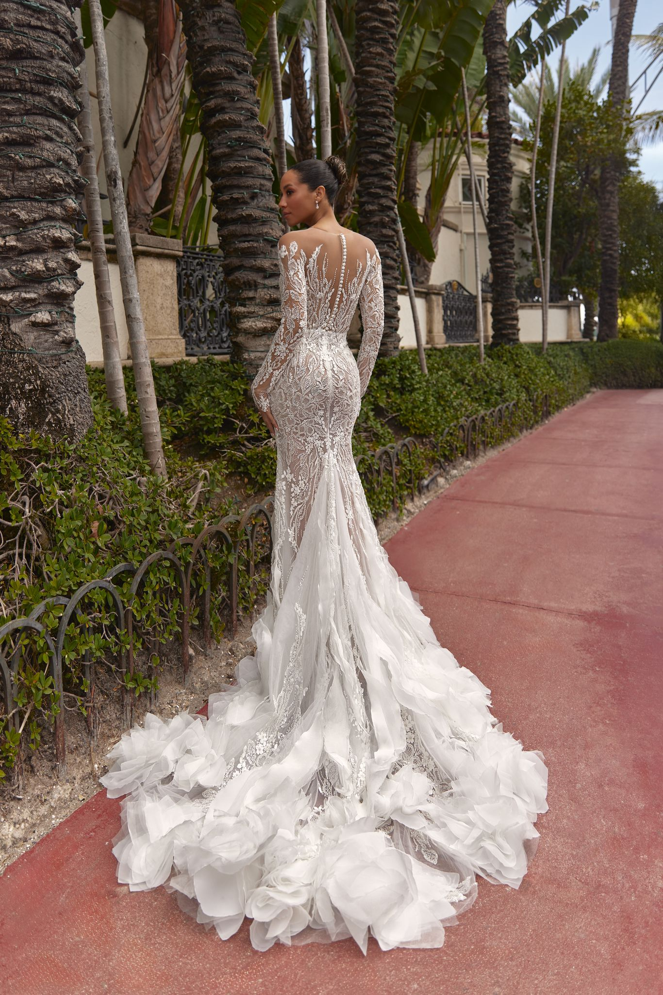 Noelia dress: handmade floral appliqués, tulle, and radiant embroidered accents