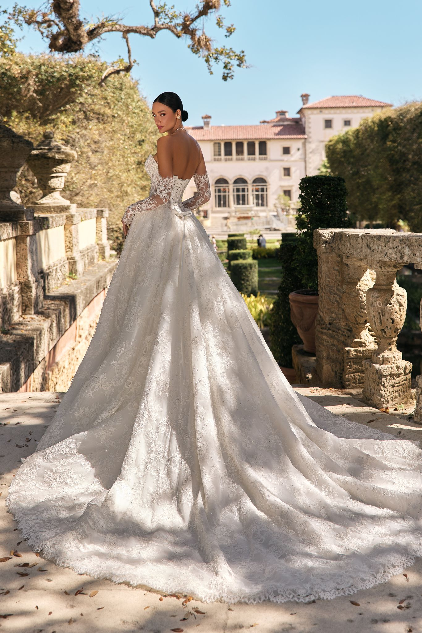 wedding dress Rosabelle by OKSANA MUKHA Elegant Rosabelle dress: soft lace, one-meter train, and hand-applied crystals