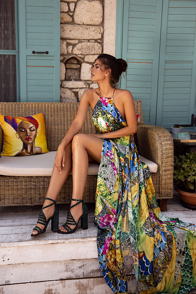 ky atelier dress 1711 by OKSANA MUKHA Printed maxi dress with high slit