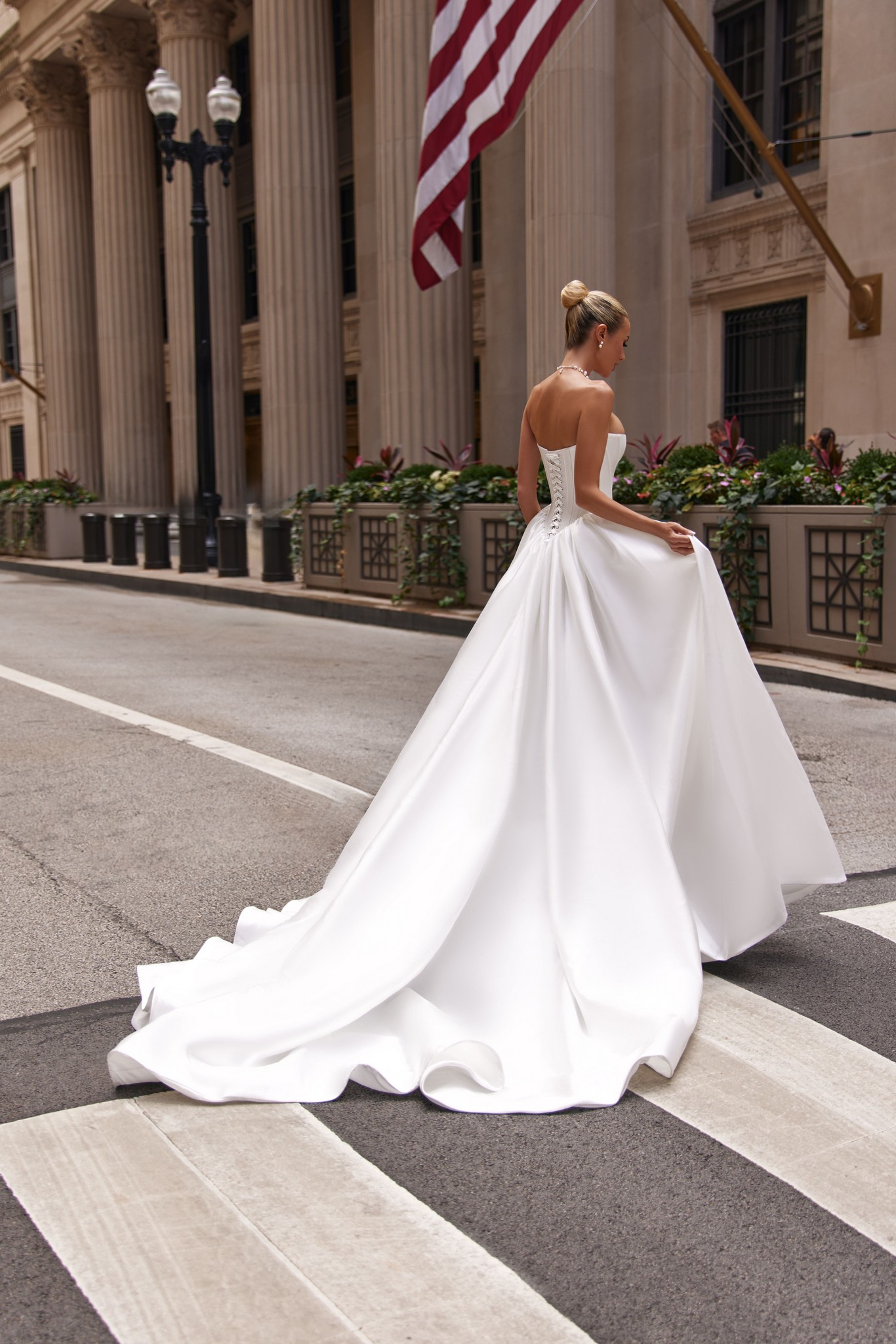 wedding dress Augusta by OKSANA MUKHA Augusta ensemble: structured satin corset with flowing train for unforgettable bride