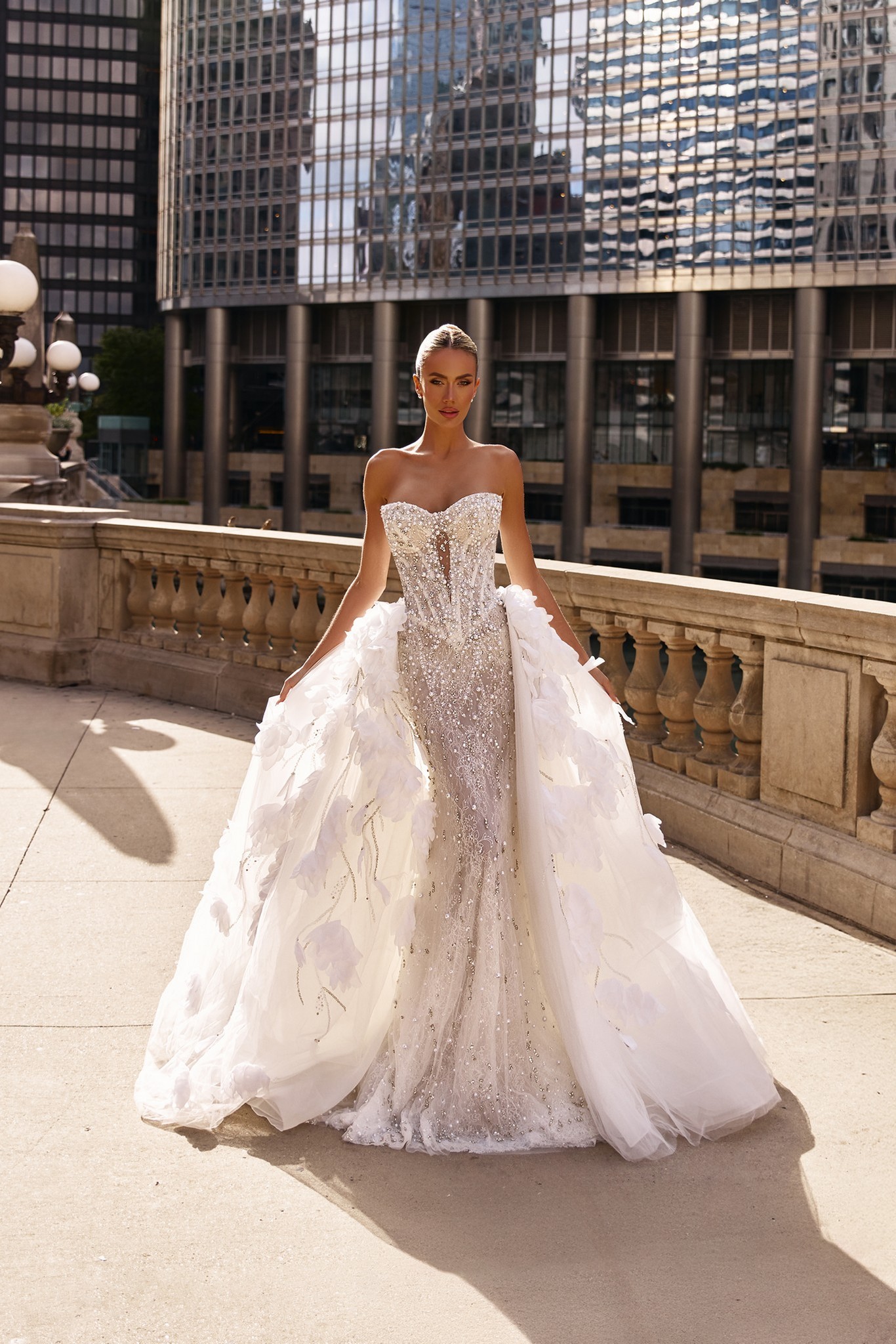 Luxurious Glamour gown: soft tulle, handmade flowers, and sparkling embellishments