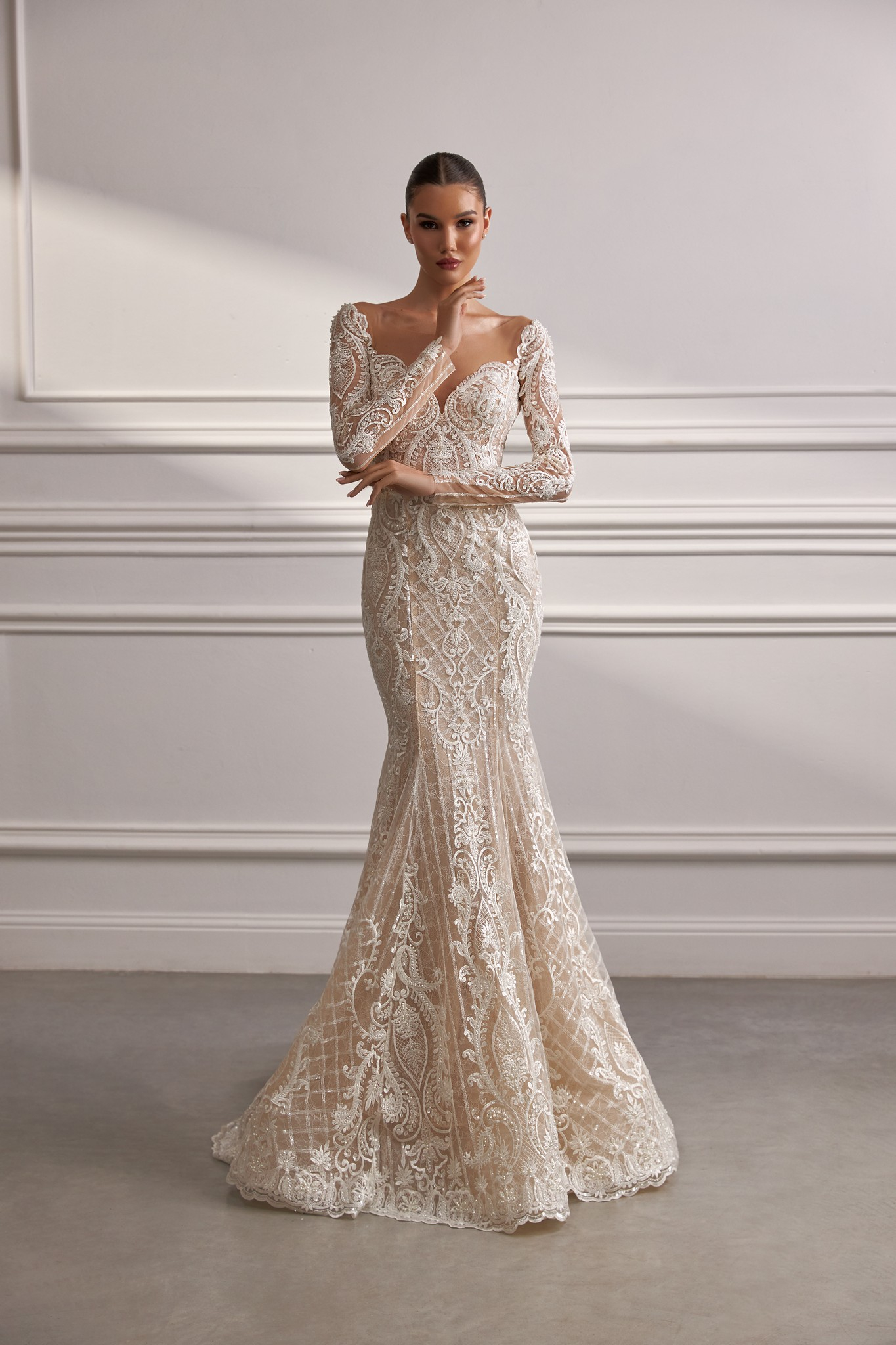 Dress long sleeves, fitted style, timeless bridal look