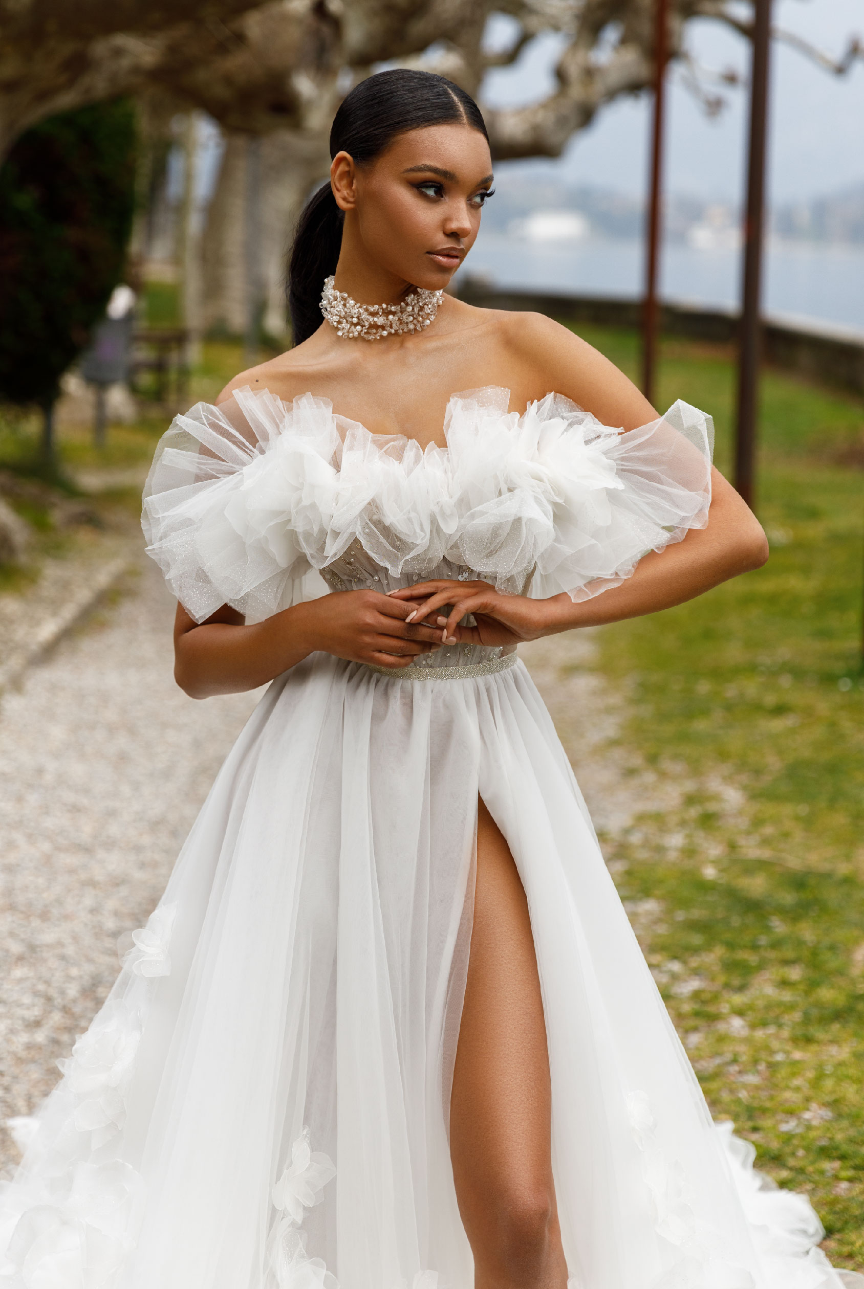 wedding dress Amanda by OKSANA MUKHA Gown A-line, wrap skirt with slit, 80 cm train