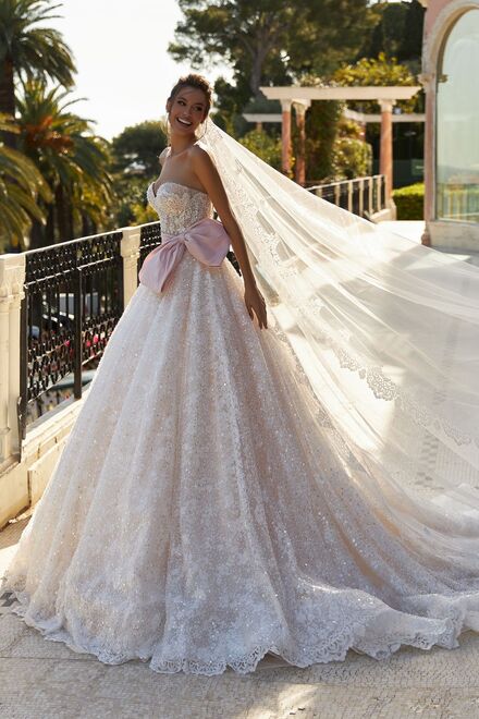 photo of wedding dress Garnet: a line, sweetheart, strapless, no overskirt, blush, nude, long