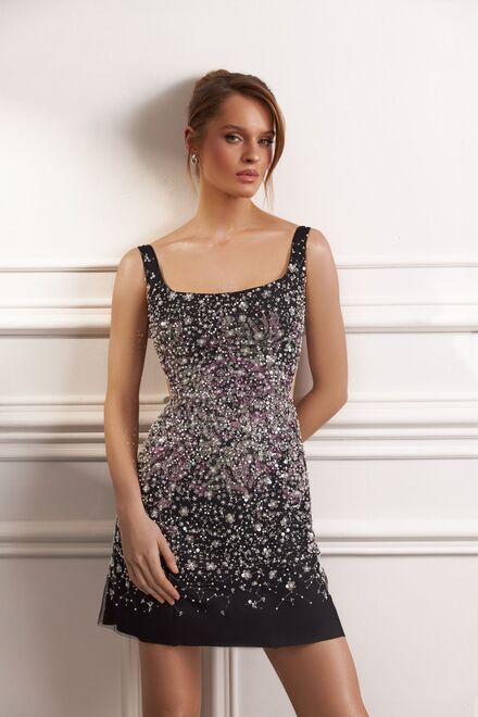 photo of evening dress 2334: mini, square , wide straps, colourful, mini, on a date, occasional wear