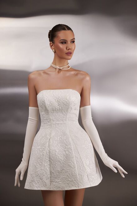 photo of wedding dress Esmeralda: mini, straight, sleeveless, no overskirt, сhampagne, ivory, mini