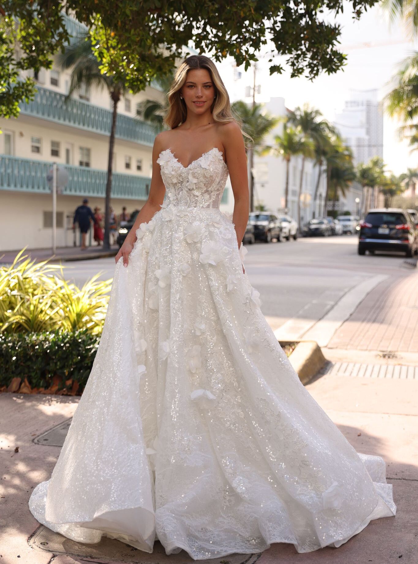 Dreamy Isaline dress for a sunrise ceremony filled with light, blooms and love.