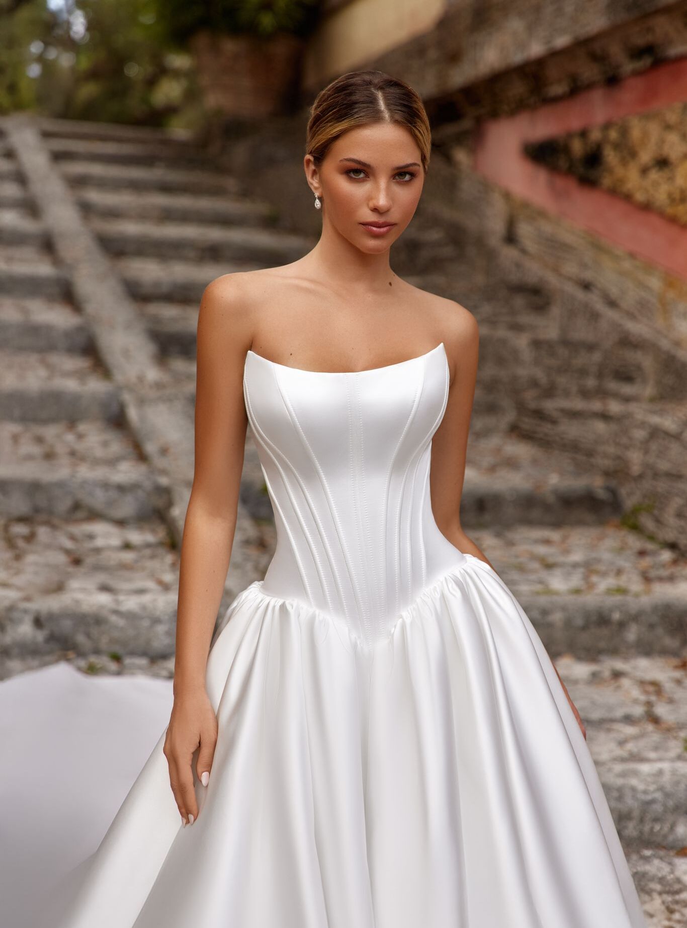 Alba gown: effortless luxury with sleek lines, lace accents, and understated charm